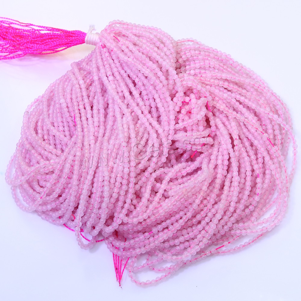 Abalorio De Cuarzo Rosa Natural, cuarzo rosado, Esférico, diverso tamaño para la opción, agujero:aproximado 0.5mm, longitud:aproximado 16 Inch, Vendido por Sarta