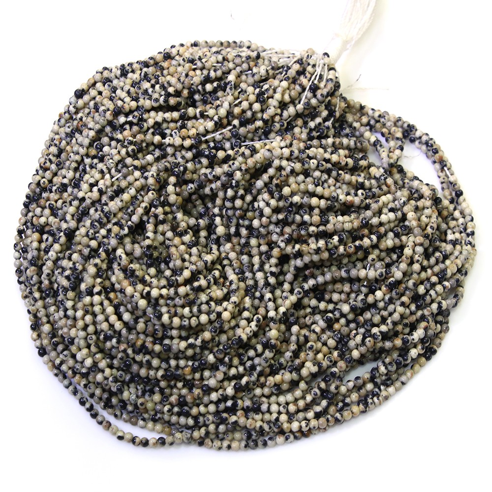 Perles dalmatiens, Dalmate, Rond, naturel, normes différentes pour le choix, Trou:Environ 0.5mm, Longueur:Environ 16.5 pouce, Vendu par brin