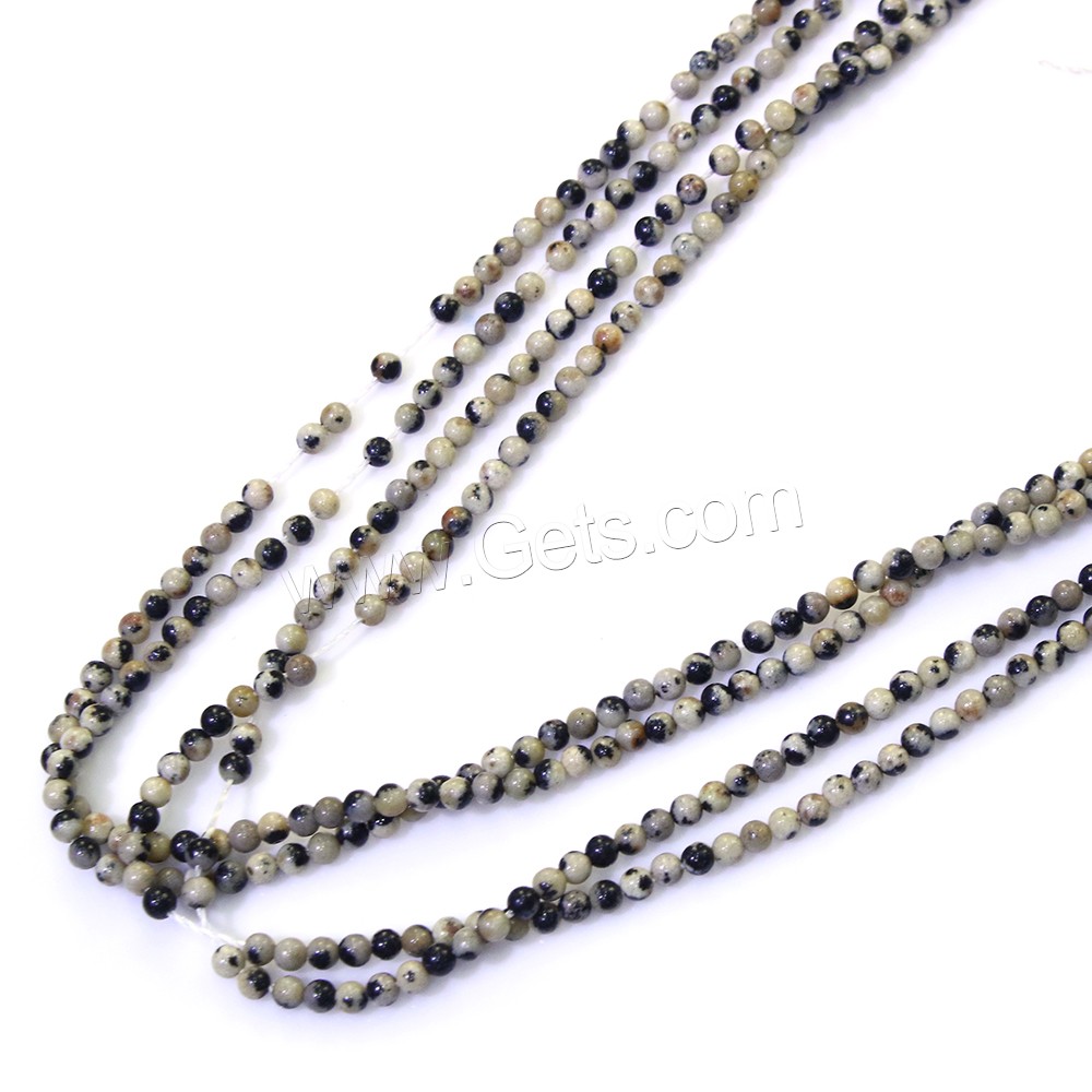 Dalmatinische Perlen, Dalmatiner, rund, natürlich, verschiedene Größen vorhanden, Bohrung:ca. 0.5mm, Länge:ca. 16.5 ZollInch, verkauft von Strang