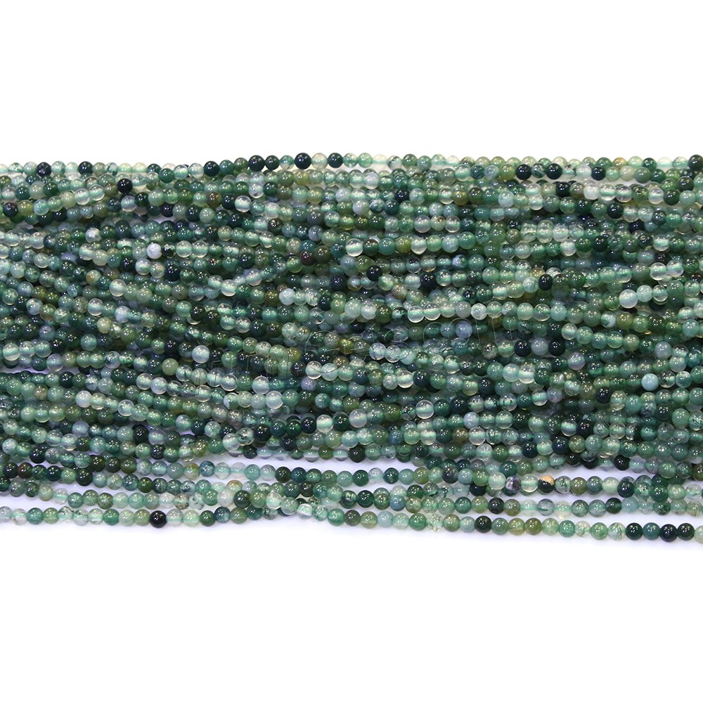 Natürliche Moosachat Perlen, Moos Achat, rund, verschiedene Größen vorhanden, Bohrung:ca. 0.5mm, Länge:ca. 16 ZollInch, verkauft von Strang
