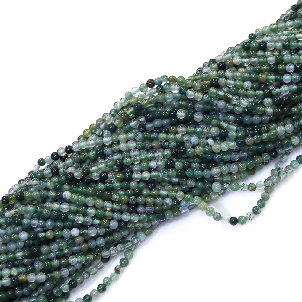 Natürliche Moosachat Perlen, Moos Achat, rund, verschiedene Größen vorhanden, Bohrung:ca. 0.5mm, Länge:ca. 16 ZollInch, verkauft von Strang