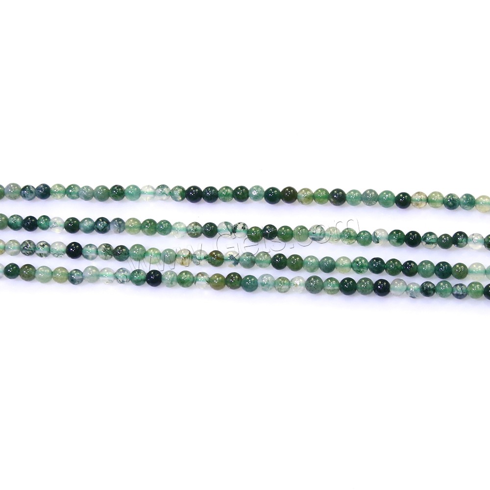 Perles en pierre d'agate mousse naturelle, Rond, normes différentes pour le choix, Trou:Environ 0.5mm, Longueur:Environ 16 pouce, Vendu par brin