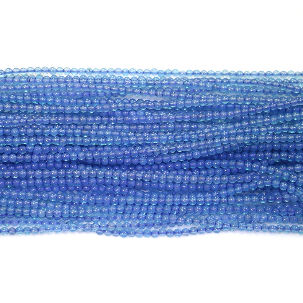 Perle Agate bleue naturelle, Rond, normes différentes pour le choix, Trou:Environ 0.5mm, Longueur:Environ 16 pouce, Vendu par brin