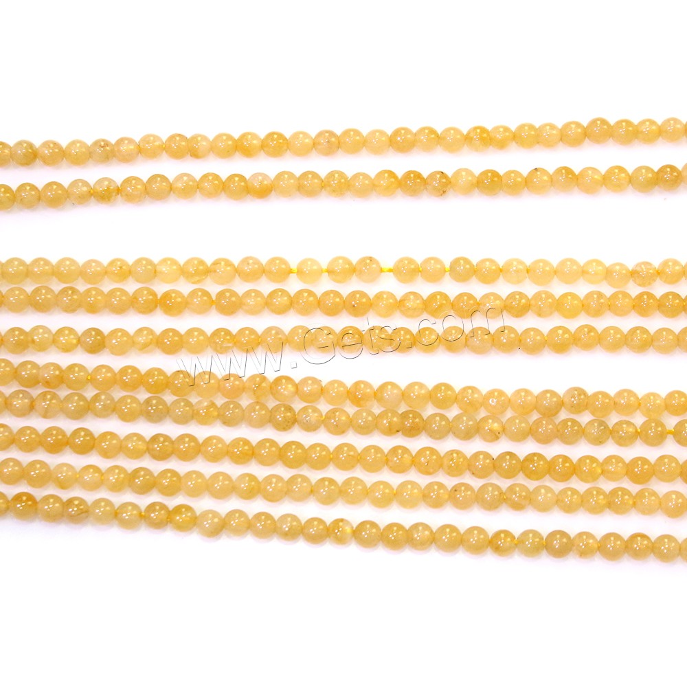 perles en Jade jaune, jaune de jade, Rond, naturel, normes différentes pour le choix, Trou:Environ 0.5mm, Longueur:Environ 16.5 pouce, Vendu par brin