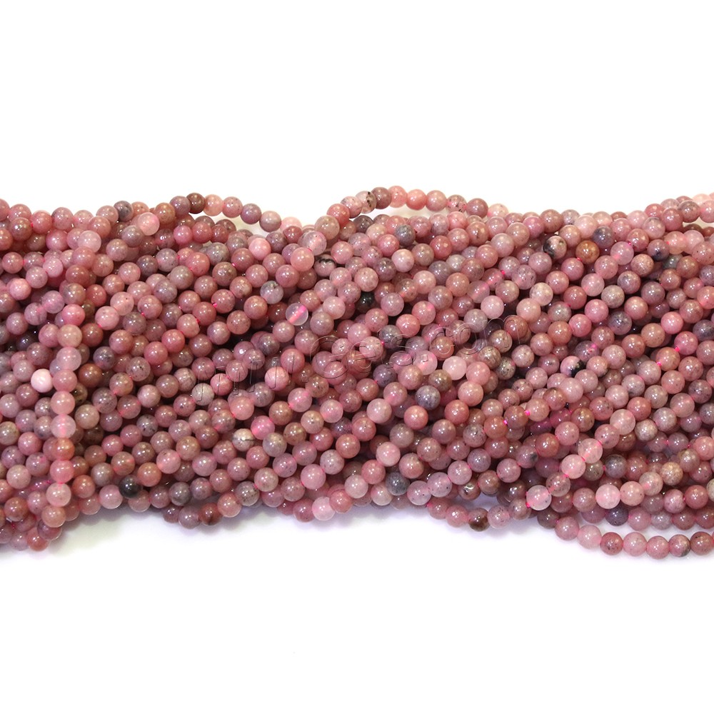 Rhodonit Perlen, rund, natürlich, verschiedene Größen vorhanden, Bohrung:ca. 0.5mm, Länge:ca. 16 ZollInch, verkauft von Strang