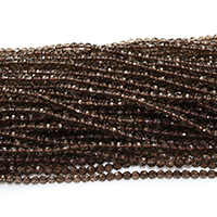 Natürliche Rauchquarz Perlen, rund, facettierte, 4mm, Bohrung:ca. 1mm, Länge:ca. 16 ZollInch, ca. 101PCs/Strang, verkauft von Strang