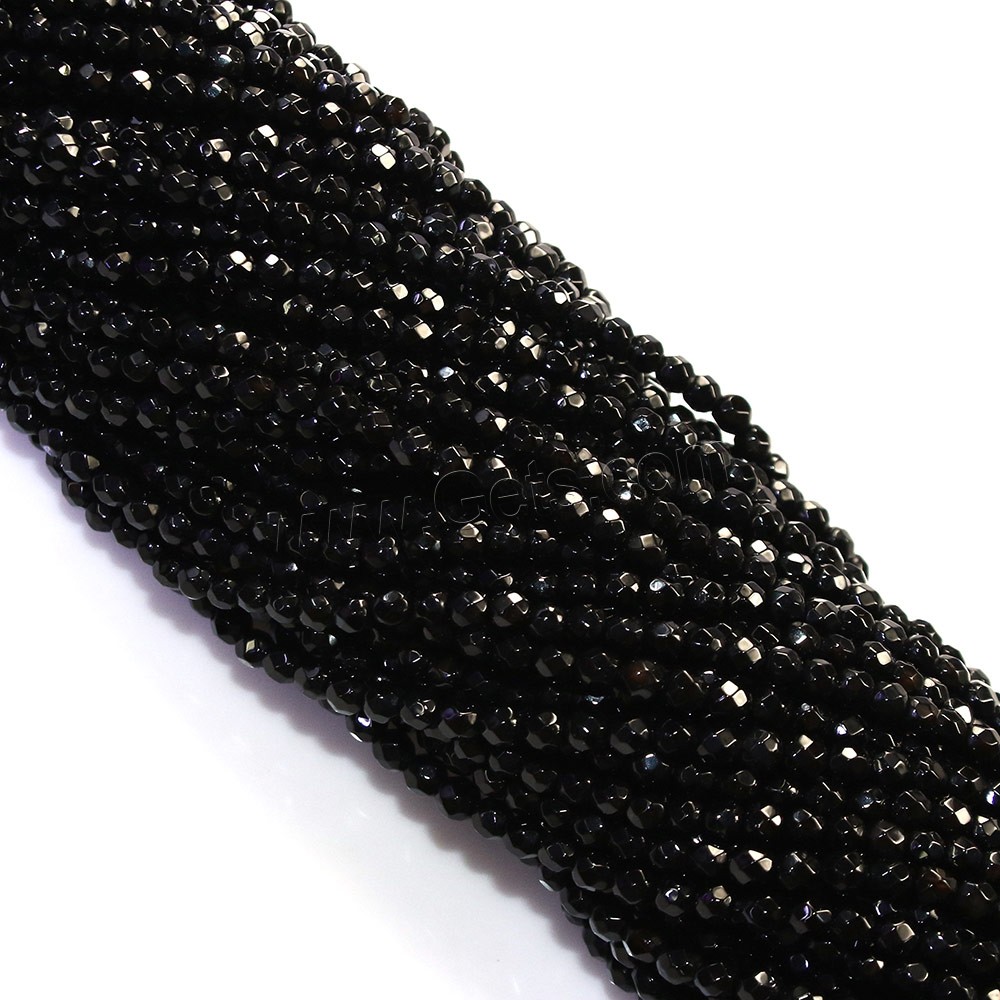 Natürliche schwarze Achat Perlen, Schwarzer Achat, rund, verschiedene Größen vorhanden & facettierte, Bohrung:ca. 0.5mm, Länge:ca. 15.5 ZollInch, verkauft von Strang