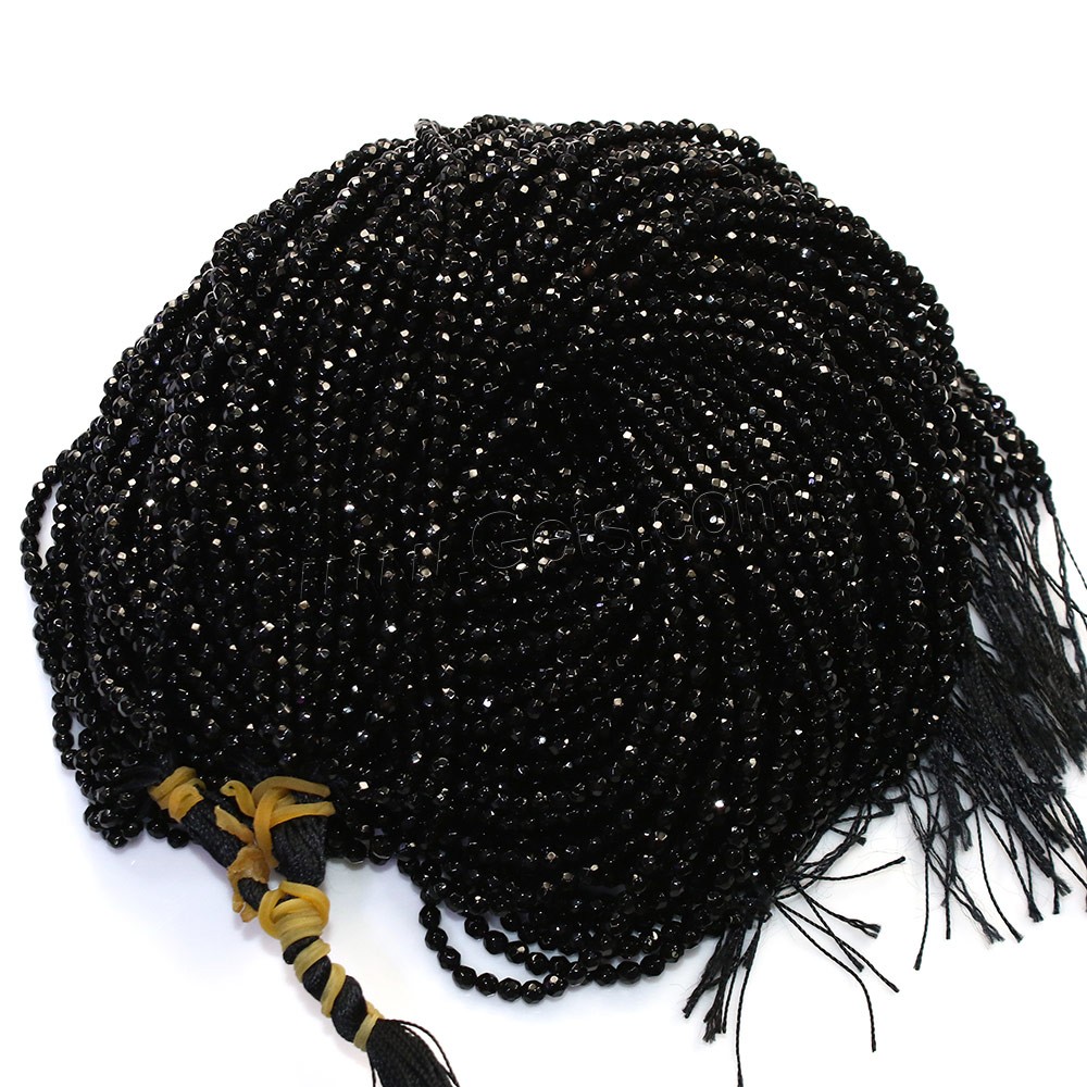 Natürliche schwarze Achat Perlen, Schwarzer Achat, rund, verschiedene Größen vorhanden & facettierte, Bohrung:ca. 0.5mm, Länge:ca. 15.5 ZollInch, verkauft von Strang