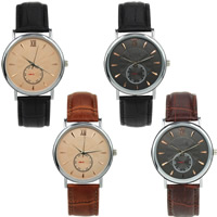 Men Wrist Watch, PU Leather, with Glass & Zinc Alloy, platinum color plated 38mm Approx 9.8 Inch 