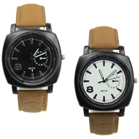 Men Wrist Watch, PU Leather, with Glass & Zinc Alloy, platinum color plated, with painted 43mm Approx 9 Inch 