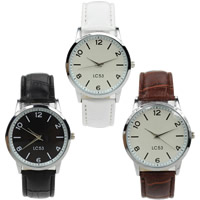 Men Wrist Watch, PU Leather, with Glass & Zinc Alloy, platinum color plated Approx 9 Inch 