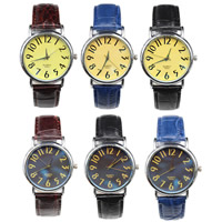 Men Wrist Watch, PU Leather, with Glass & Zinc Alloy, platinum color plated 38mm Approx 9.4 Inch 
