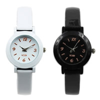 Men Wrist Watch, PU Leather, with Glass & Zinc Alloy, platinum color plated, with painted 24.5mm Approx 9 Inch 
