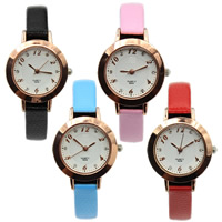 Women Wrist Watch, PU Leather, with Glass & Zinc Alloy, plated, with rhinestone 29mm Approx 9 Inch 