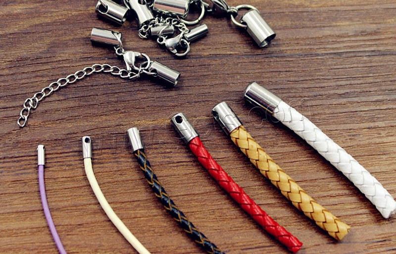 Garra cuerda pulseras acero inoxidable, diverso tamaño para la opción & con tapa, color original, Vendido por Set