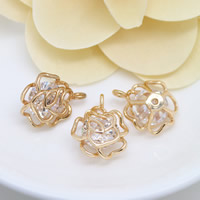 Cubic Zirconia Brass Pendants, Flower, 24K gold plated, with cubic zirconia Approx 2mm 