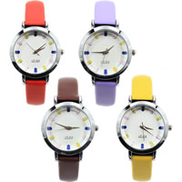 Women Wrist Watch, PU Leather, with Glass & Zinc Alloy, platinum color plated nickel, lead & cadmium free, 30mm Approx 9 Inch 