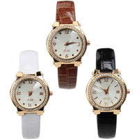 Women Wrist Watch, PU Leather, with Glass & Zinc Alloy, plated, with rhinestone 32mm Approx 9 Inch 