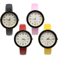 Women Wrist Watch, PU Leather, with Glass & Zinc Alloy, plated, with rhinestone Approx 9 Inch 