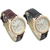 Women Wrist Watch, PU Leather, with Glass & Zinc Alloy, plated, with rhinestone 38.5mm Approx 9.3 Inch 