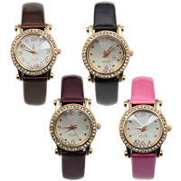 Women Wrist Watch, PU Leather, with Glass & Zinc Alloy, plated, with rhinestone 26mm Approx 9 Inch 