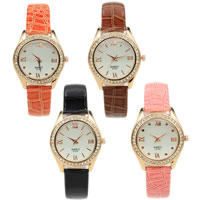 Women Wrist Watch, PU Leather, with Glass & Zinc Alloy, plated, with rhinestone 34mm Approx 9 Inch 