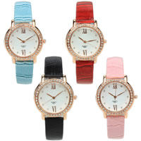 Women Wrist Watch, PU Leather, with Glass & Zinc Alloy, plated, with rhinestone Approx 9 Inch 