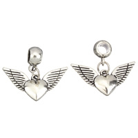 Zinc Alloy European Pendants, Winged Heart, antique silver color plated, without troll, lead & cadmium free Approx 5mm 