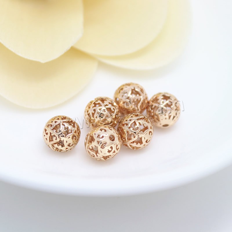 Hollow Brass Beads, Round, 24K gold plated, different size for choice, Hole:Approx 1.3mm, Sold By PC