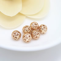 Hollow Brass Beads, Round, 24K gold plated Approx 1.3mm 