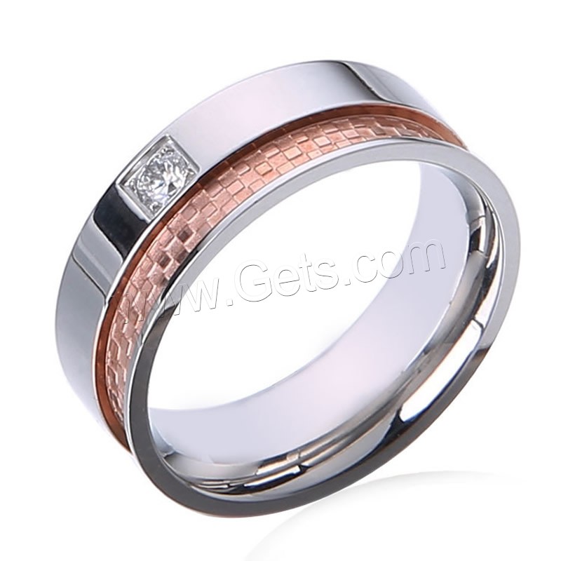 Titanium Steel Finger Ring, plated, different size for choice & with rhinestone & two tone, Sold By PC