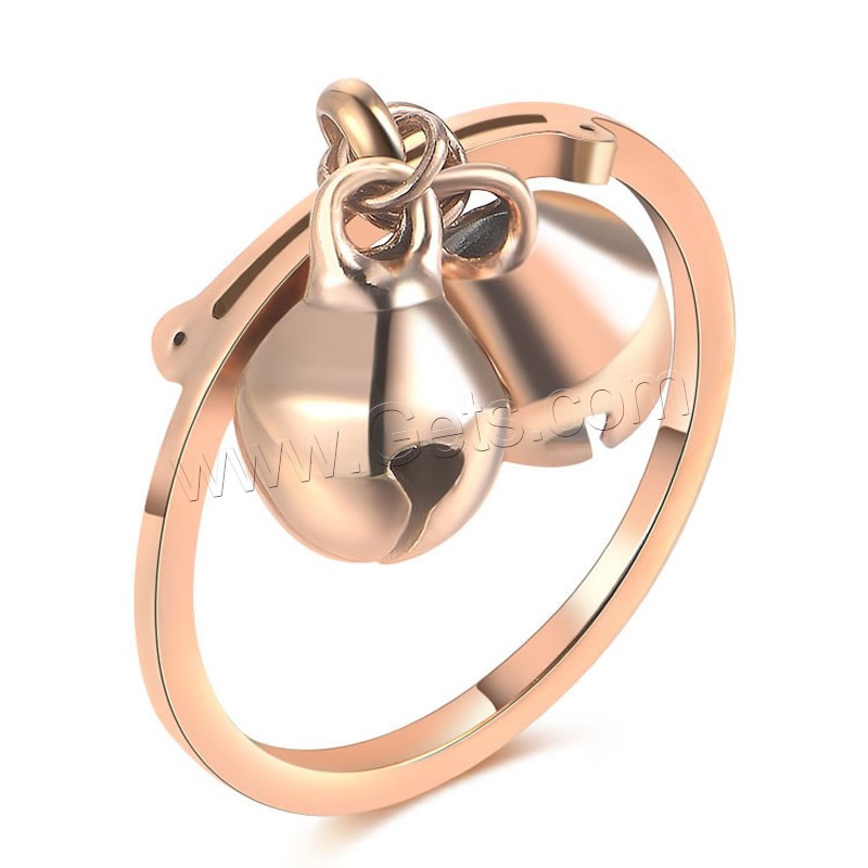 Titanium Steel Finger Ring, Bell, rose gold color plated, different size for choice, Sold By PC
