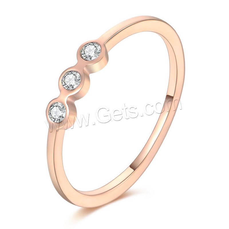 Titanium Steel Finger Ring, rose gold color plated, different size for choice & with rhinestone, Sold By PC