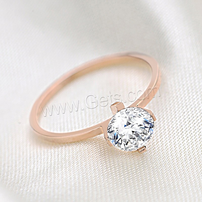 Titanium Steel Finger Ring, rose gold color plated, different size for choice & with rhinestone, Sold By PC