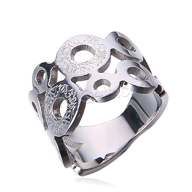 Titanium Steel Finger Ring, different size for choice & hollow, original color, 9mm, Sold By PC