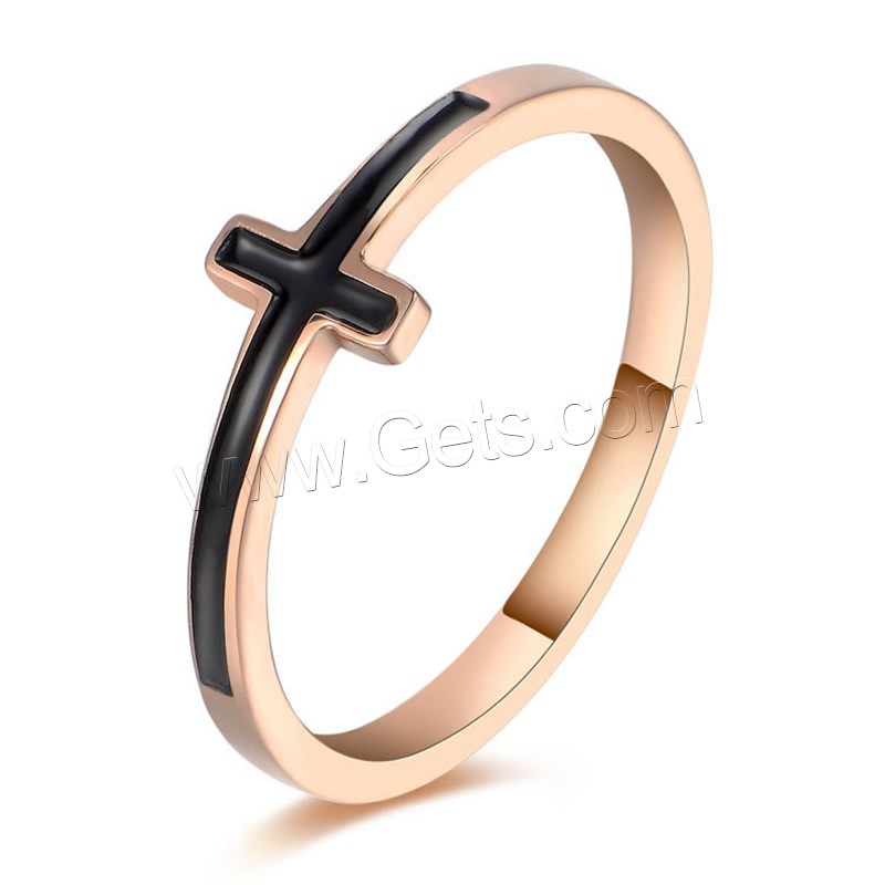 Titanium Steel Finger Ring, Cross, rose gold color plated, different size for choice & enamel, Sold By PC