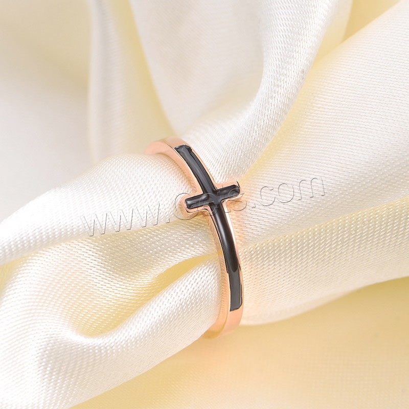Titanium Steel Finger Ring, Cross, rose gold color plated, different size for choice & enamel, Sold By PC