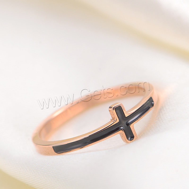 Титан Сталь палец кольцо, титан, Kресты, плакированный цветом розового золота, разный размер для выбора & эмаль, продается PC