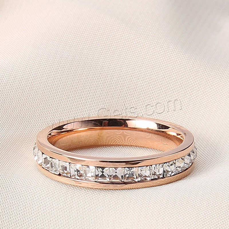 Титан Сталь палец кольцо, титан, плакированный цветом розового золота, разный размер для выбора & с кубическим цирконием, продается PC
