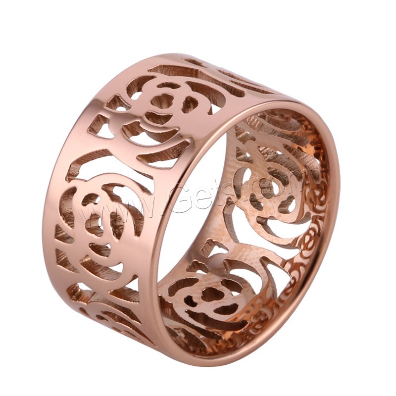 Titanium Steel Finger Ring, rose gold color plated, different size for choice & with flower pattern & hollow, Sold By PC