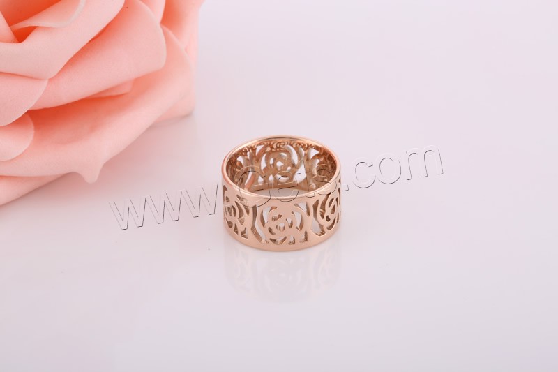 Титан Сталь палец кольцо, титан, плакированный цветом розового золота, разный размер для выбора & с цветочным узором & отверстие, продается PC