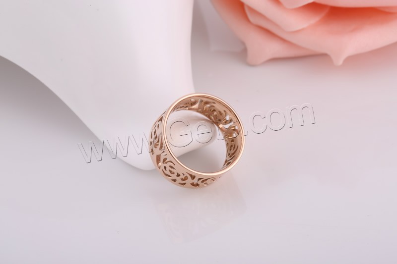 Титан Сталь палец кольцо, титан, плакированный цветом розового золота, разный размер для выбора & с цветочным узором & отверстие, продается PC