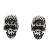 Stainless Steel Stud Earring, Skull, blacken 