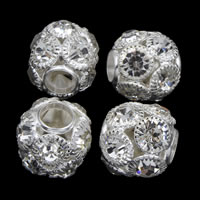 Iron European Beads, Drum, silver color plated, without troll & with rhinestone, Crystal, lead & cadmium free Approx 4mm 