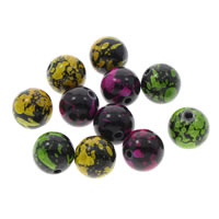 Acryl Schmuck Perlen, rund, Regen- Blume- Stein Muster, gemischte Farben, 10mm, Bohrung:ca. 1mm, ca. 1000PCs/Tasche, verkauft von Tasche