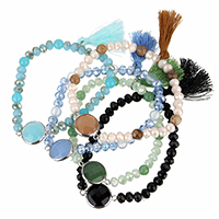 Bracelets de cristal, avec Nylon & pierre gemme, glandpompon, Placage de couleur platine, facettes, plus de couleurs à choisir 29mm Environ 7 pouce, Vendu par brin