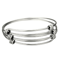 Adjustable Wire Bangle, Stainless Steel original color, 1.5mm 