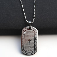 Stainless Steel Jewelry Necklace, Flat Oval, with cross pattern & laser pattern & ball chain & with letter pattern, original color Approx 19.6 Inch 
