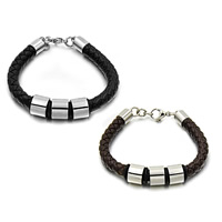 Cowhide Bracelets, with Rubber & 316L Stainless Steel, with 0.7lnch extender chain Approx 8.5 Inch 