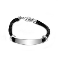 Cowhide Bracelets, with 316L Stainless Steel, with 0.7lnch extender chain, multi-strand Approx 8.6 Inch 